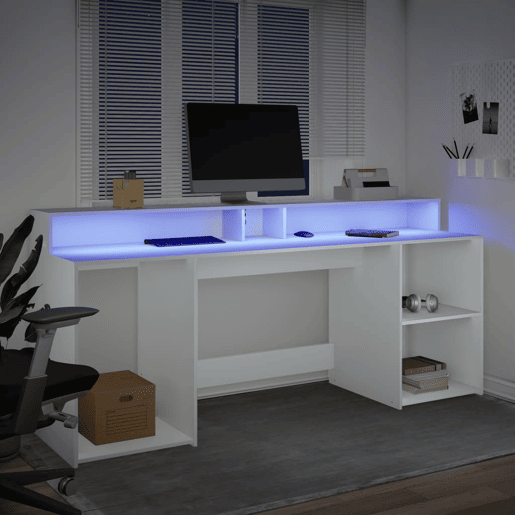 Secretária - Escrivaninha de computador c luzes LED 160x55x91cm derivados de madeira branco