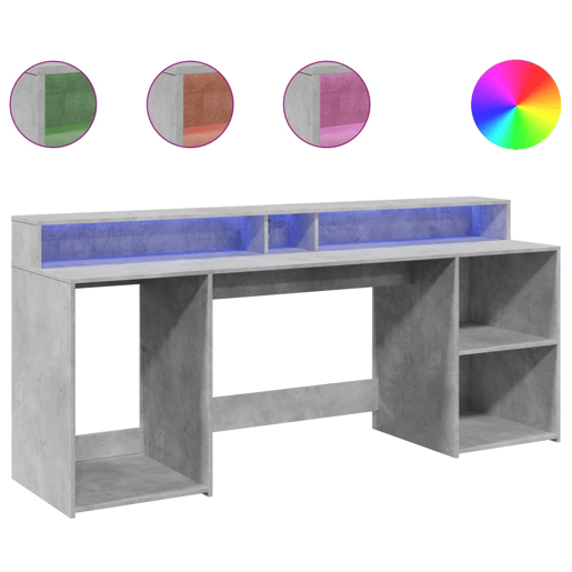 Secretária - Escrivaninha de computador luzes LED 200x55x91 cm deriv. madeira cinza cimento