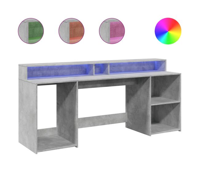 Escritorio - mesa de ordenador con led madera ingeniería gris hormigón 200x55x91 cm