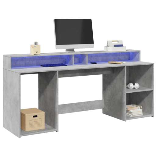 Secretária - Escrivaninha de computador luzes LED 200x55x91 cm deriv. madeira cinza cimento