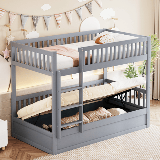 Cama infantil 90 * 200 cm - Sistema hidráulico de arrumação, robusta e duradoura, para crianças - Cinza