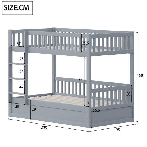 Cama infantil 90 * 200 cm - Sistema hidráulico de arrumação, robusta e duradoura, para crianças - Cinza
