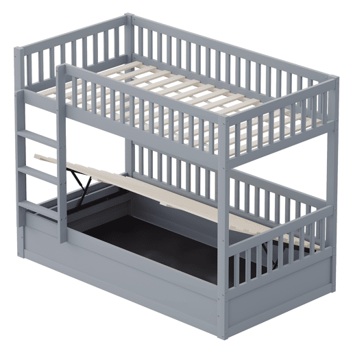 Cama infantil 90 * 200 cm - Sistema hidráulico de arrumação, robusta e duradoura, para crianças - Cinza