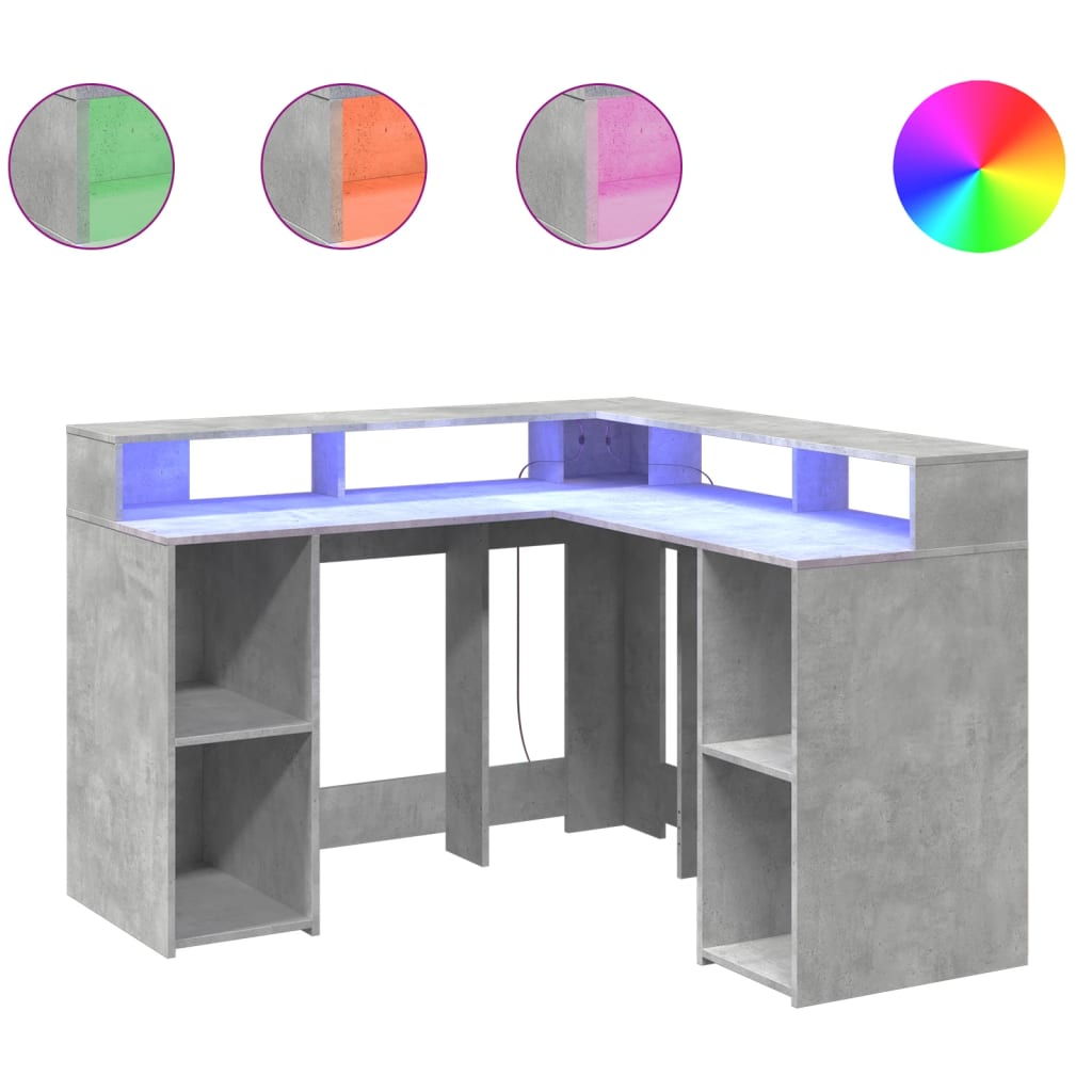 Escritorio - mesa de ordenador con led madera ingeniería gris hormigón 130x130x91cm