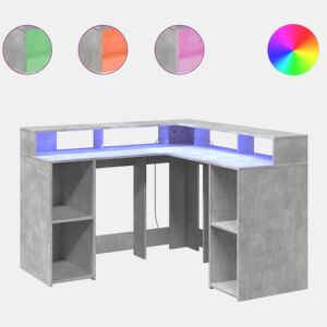 Secretária - Escrivaninha de computador luzes LED 130x130x91cm deriv. madeira cinza cimento