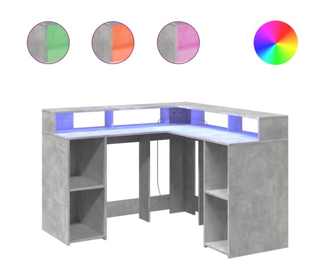 Escritorio - mesa de ordenador con led madera ingeniería gris hormigón 130x130x91cm