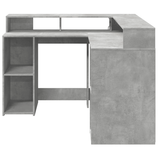 Secretária - Escrivaninha de computador luzes LED 130x130x91cm deriv. madeira cinza cimento