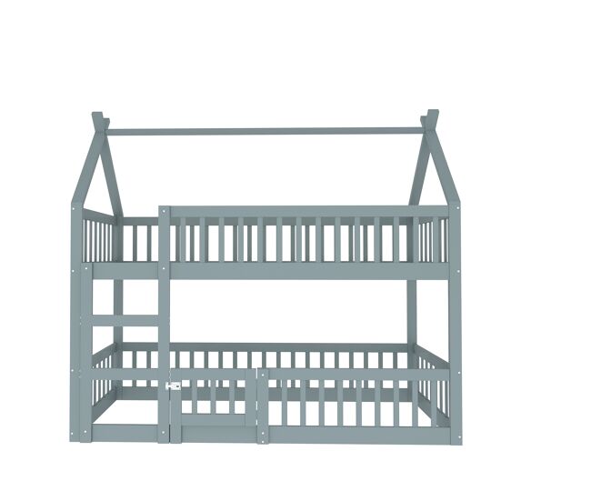 Litera infantil 90x200 - litera con escalera, diseño loft, estructura de madera maciza - gris