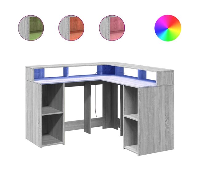 Escritorio - mesa de ordenador con led madera ingeniería gris sonoma 130x130x91cm
