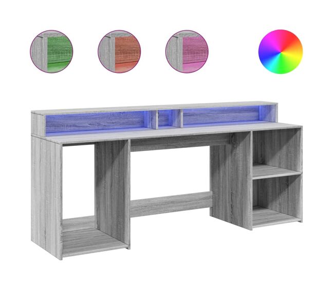 Escritorio - mesa de ordenador con led madera ingeniería gris sonoma 200x55x91 cm