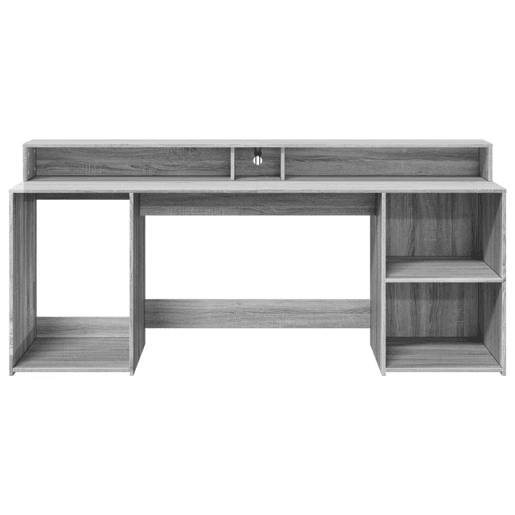 Secretária - Escrivaninha de computador luzes LED 200x55x91cm deriv. madeira cinzento sonoma