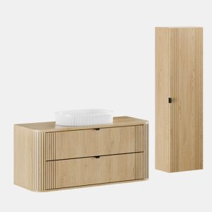 Conjunto móvel lavatório simples 120 cm e coluna Mila Madeira