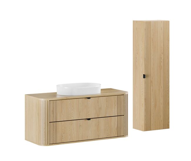 Conjunto mueble lavabo individual 120 cm y columna mila madera