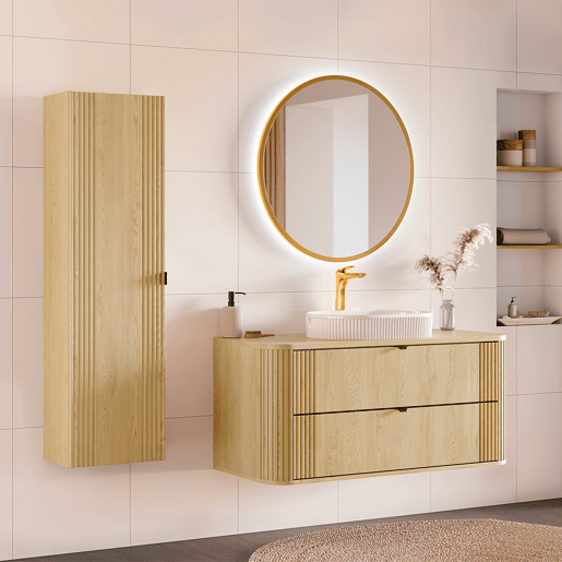 Conjunto móvel lavatório simples 120 cm e coluna Mila Madeira