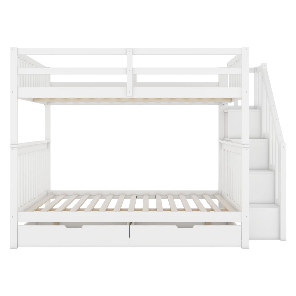 Litera 140x200 cm - estante de escalera, con dos cajones, barandillas altas, certificación en747-1 - blanco