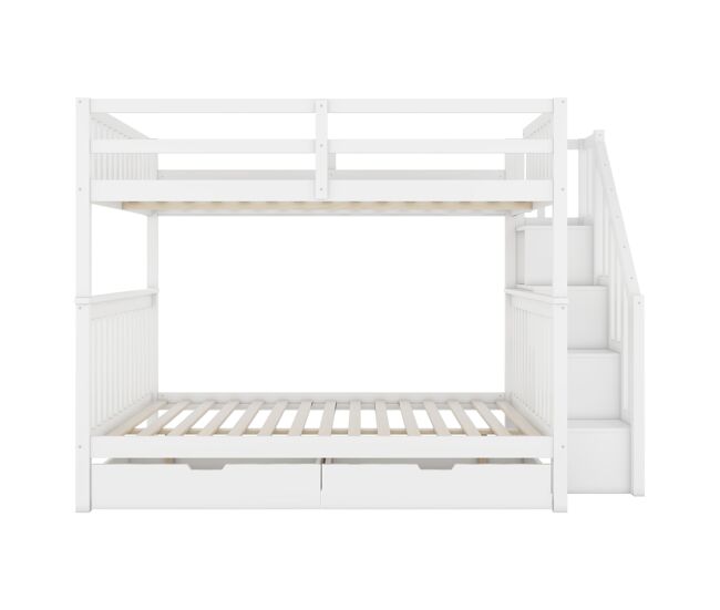 Litera 140x200 cm - estante de escalera, con dos cajones, barandillas altas, certificación en747-1 - blanco