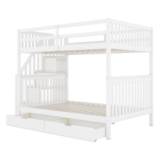 Litera 140x200 cm - Estante em escada, com duas gavetas, grades altas, certificação EN747-1 - Branco