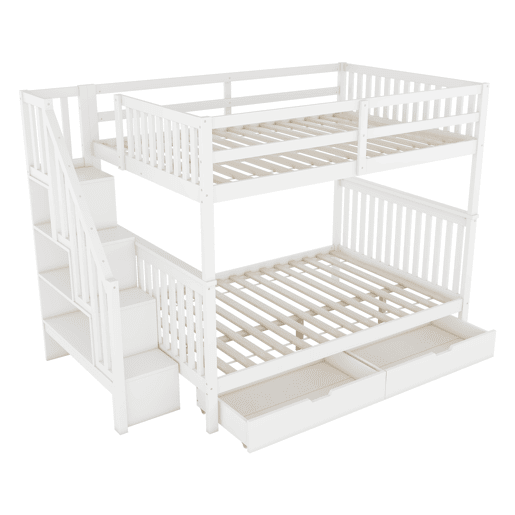 Litera 140x200 cm - Estante em escada, com duas gavetas, grades altas, certificação EN747-1 - Branco