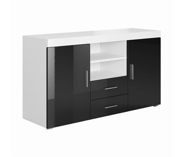 Aparador salón comedor blanco/negro 140x40x80 2 puertas 2 cajones roque muebles bonitos