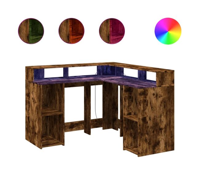 Escritorio - mesa de ordenador con led madera ingeniería roble ahumado 130x130x91cm