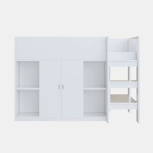 Cama alta multifuncional 90x200 - Com arrumação, armário e prateleiras, cama infantil com escada, estrutura resistente - Branco