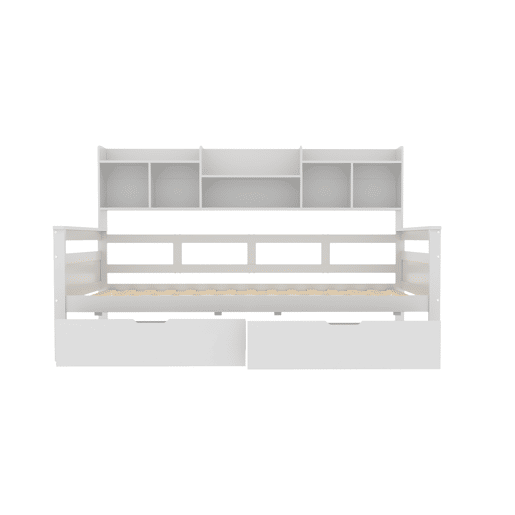 Sofá-cama 90x200 - Com gavetas e prateleiras, estrado, cama infantil, cama juvenil, cama individual, cama de madeira maciça - Branco