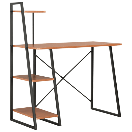 Secretária - Escrivaninha de computador c unidade prateleiras 102x50x117cm preto e castanho