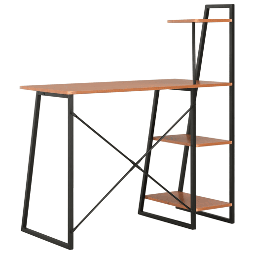 Secretária - Escrivaninha de computador c unidade prateleiras 102x50x117cm preto e castanho
