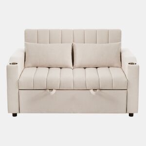 Sofá multifuncional moderno - Sofá-cama com função de descanso, encosto ajustável, com porta-copos e almofadas - Bege