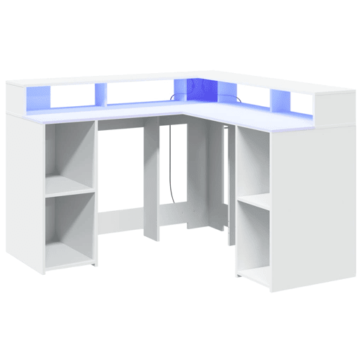 Secretária - Escrivaninha de computador c luzes LED 130x130x91 cm derivados madeira branco