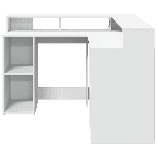 Secretária - Escrivaninha de computador c luzes LED 130x130x91 cm derivados madeira branco