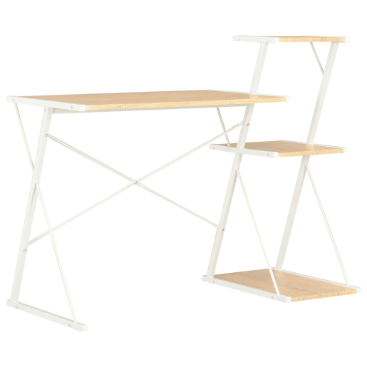Secretária - Escrivaninha de computador com prateleira 116x50x93 cm branco e carvalho