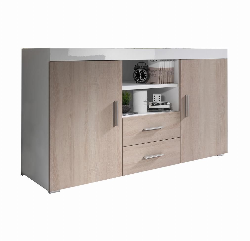 Aparador Salón comedor 2 puertas 2 cajones Roque 140 Blanco/ Madera