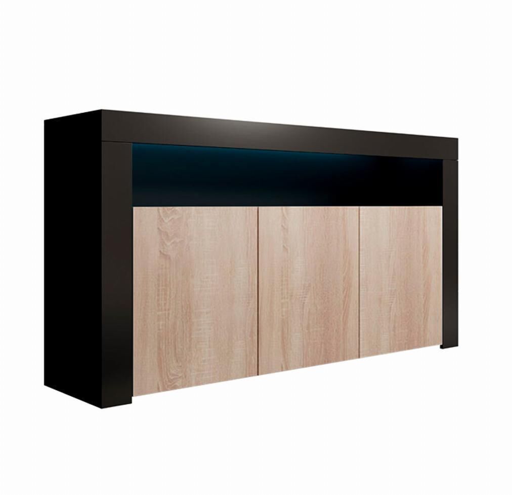 Aparador Salón comedor 3 puertas LED Aker Muebles Bonitos 155 Negro/ Madera