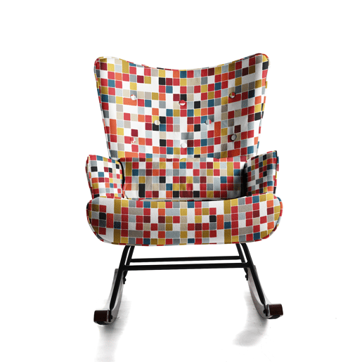 Cadeira de balanço HOMEMIYN: tecido de linho sintético, padrão de mosaico colorido - 91 x 67 x 86 cm