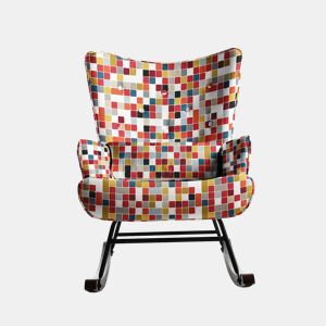 Cadeira de balanço HOMEMIYN: tecido de linho sintético, padrão de mosaico colorido - 91 x 67 x 86 cm
