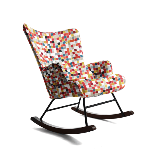 Cadeira de balanço HOMEMIYN: tecido de linho sintético, padrão de mosaico colorido - 91 x 67 x 86 cm