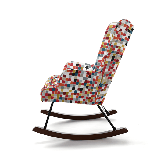 Cadeira de balanço HOMEMIYN: tecido de linho sintético, padrão de mosaico colorido - 91 x 67 x 86 cm