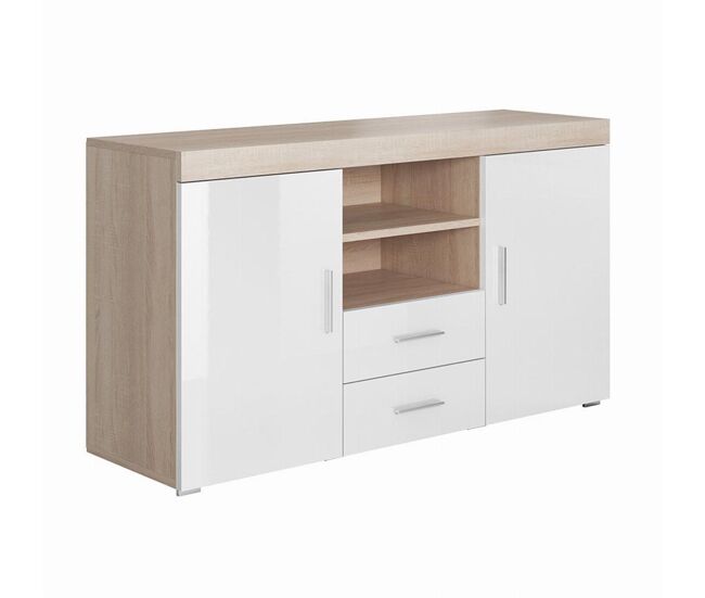 Aparador salón comedor sonoma/blanco 140x40x80 2 puertas 2 cajones roque muebles bonitos