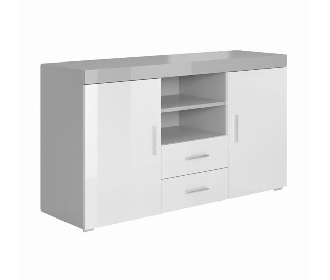 Aparador salón comedor gris/blanco 140x40x80 2 puertas 2 cajones roque muebles bonitos