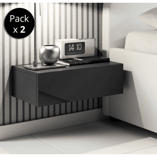 Pack 2 Mesas de cabeceira Quarto de dormir Preto 46x34x15 1 gaveta Europa Muebles Bonitos