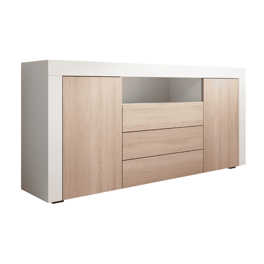 Aparador Sala de estar e jantar BrancoSonoma 160x35x72 2 portas 3 gavetas Yanis Muebles Bonitos