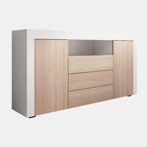 Aparador Sala de estar e jantar BrancoSonoma 160x35x72 2 portas 3 gavetas Yanis Muebles Bonitos