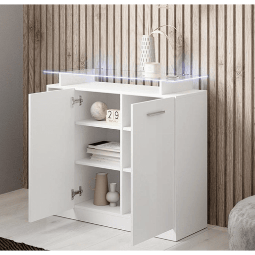 Móvel de entrada Hall de entrada Branco 97x35x87 2 portas LED Paola 2P Muebles Bonitos