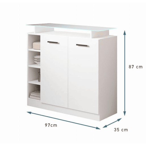 Móvel de entrada Hall de entrada Branco 97x35x87 2 portas LED Paola 2P Muebles Bonitos