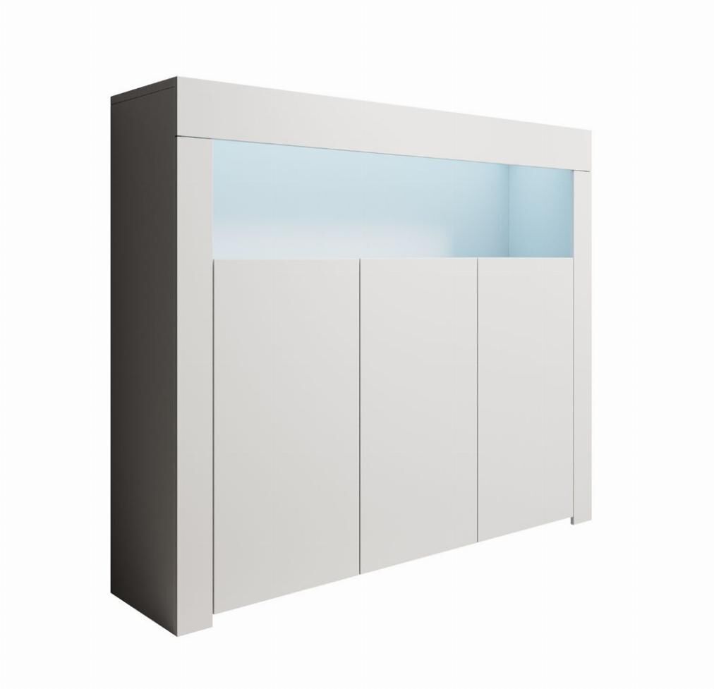 Aparador salón comedor blanco 155x37x91,5 3 puertas led aker muebles bonitos