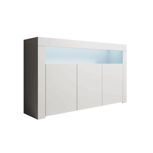 Aparador Sala de estar e jantar Branco 155x37x91,5 3 portas LED Aker Muebles Bonitos
