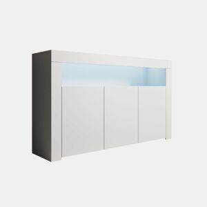 Aparador Sala de estar e jantar Branco 155x37x91,5 3 portas LED Aker Muebles Bonitos