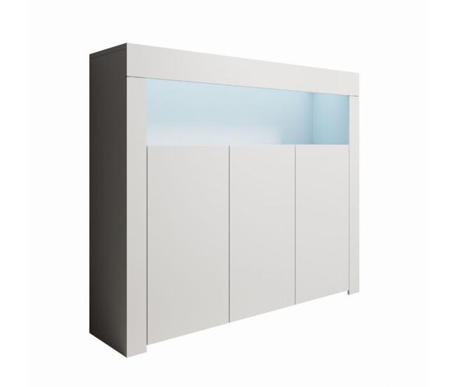Aparador salón comedor blanco 155x37x91,5 3 puertas led aker muebles bonitos