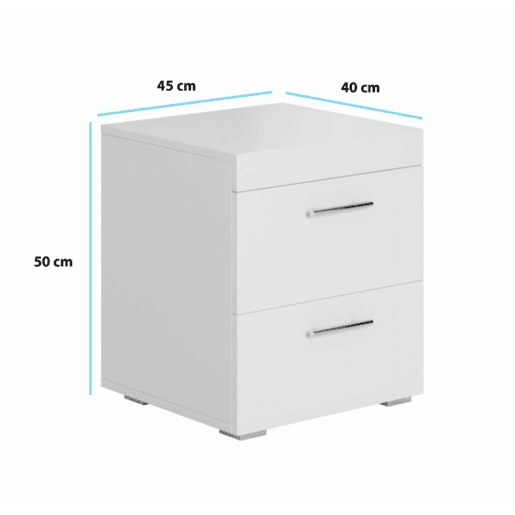 Mesa de cabeceira Quarto de dormir Branco 45x40x50 2 gavetas Ciro Muebles Bonitos